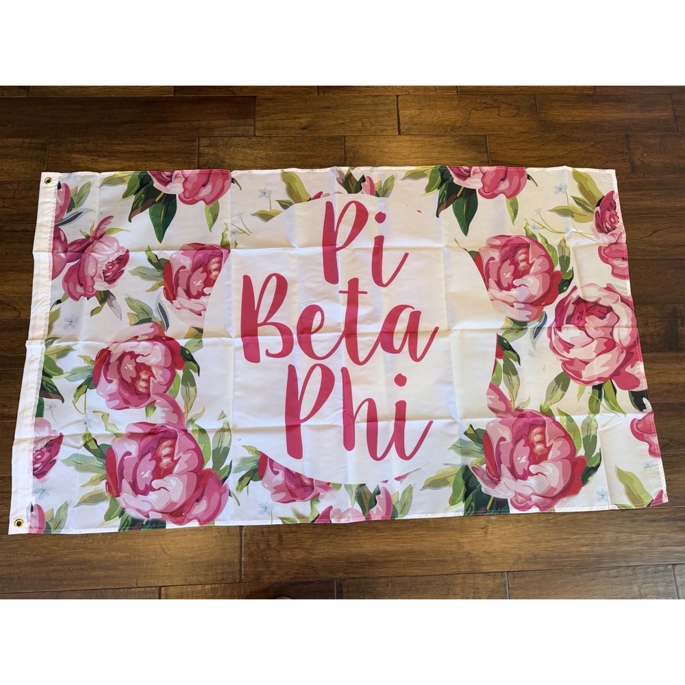 Pi Beta Phi Flag Women OS White Pink Floral Peony Greek Sorority Banner